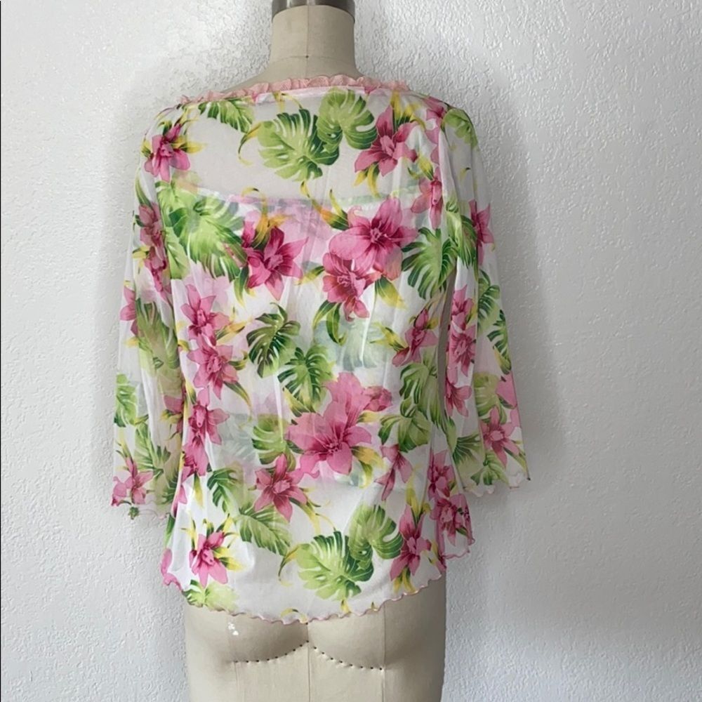 VTG clueless Y2K pink Hawaiian hibiscus 🌺 cardigan set L - Picture 4 of 7